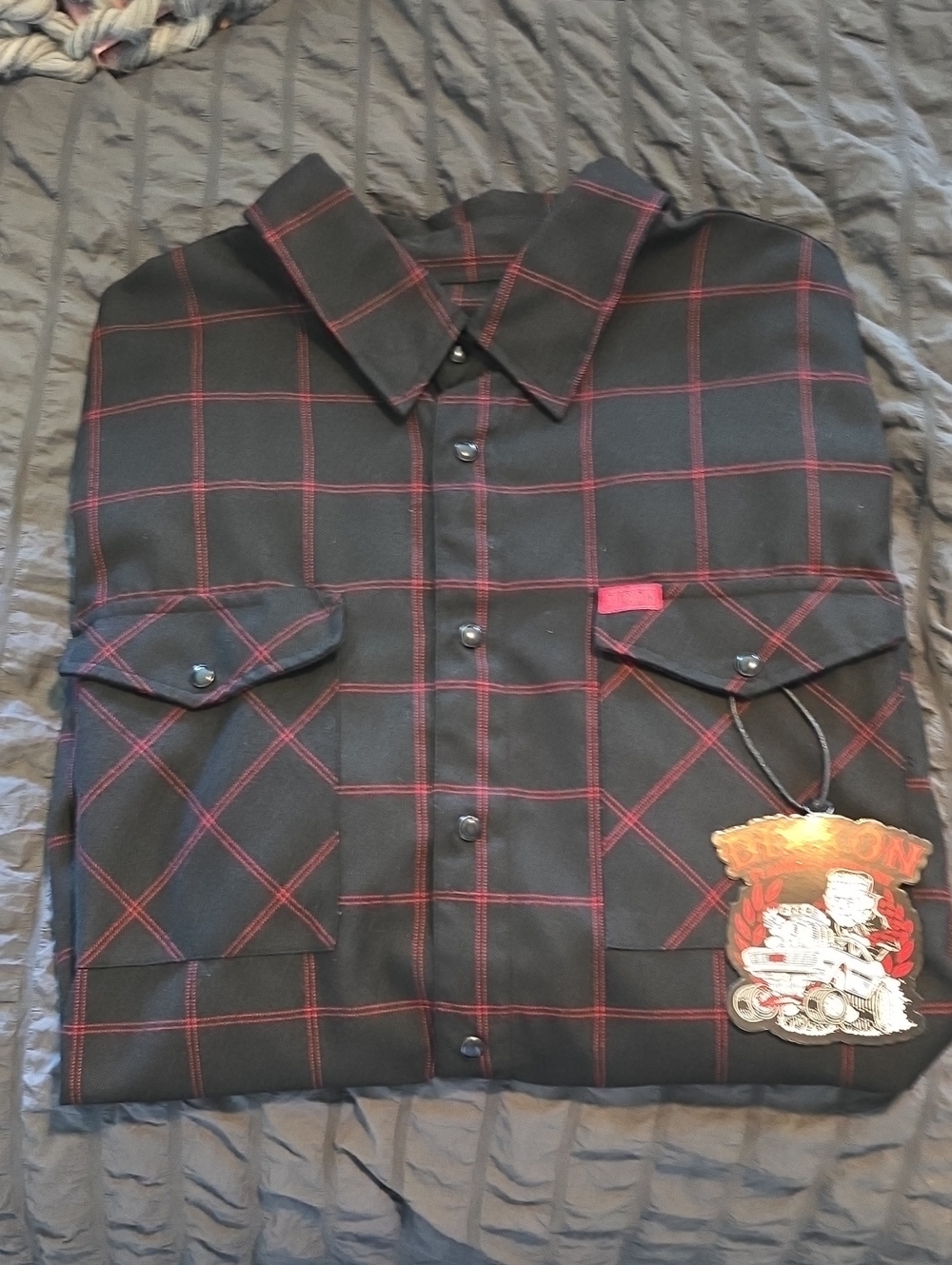 DIXXON The Redline Flannel Blk & Red Windowpane Plaid Snap Closure-Excellent Con